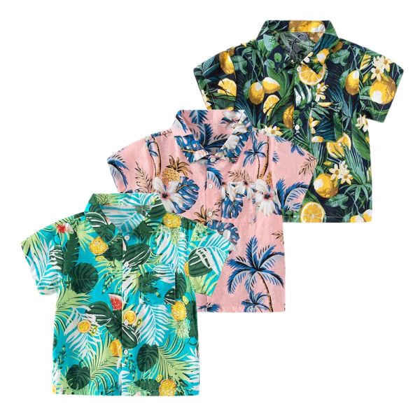 T-shirts 2023 New Boy Shirt Summer Beach Hawaiian Resort Style Children Floral Top28y Shirts Shirts Kids Tirmt pour bébé pour bébé