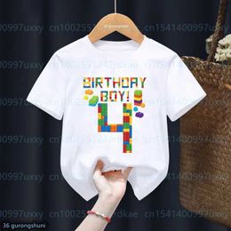 Camisetas 2023 Nuevos niños 4-9 Cumpleaños Building Block Boys Camiseta Vestido de fiesta de cumpleaños Camiseta de niños lindo para niños Topl2405