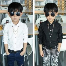 T-shirts 2023 New Fashion Baby Boy Boys Shirts avec cadeau de collier de métal Gift Chaîne blanche / Black Shirt Longsleeve For Kids Child Top, H124