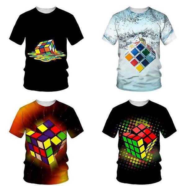 T-shirts 2023 Nouveau Rubik Cube 3D Print Kids T-shirt Summer Childrens T-shirts Short Sleeve T-shirt Boy Girl Tops Magic Cube Tees Clothes T240524