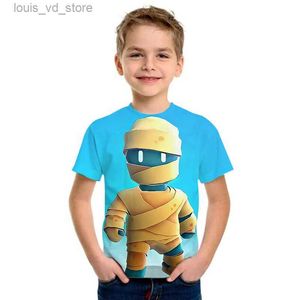 T-shirts 2023 struikelen jongens 3D Kids T-shirt jongens meisjes Harajuku shirt cartoon grappige T-shirt toppen woensdag kinderen kleding T240415