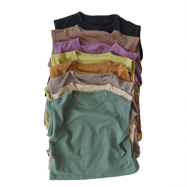 T-shirts 2023 été infantile enfants réservoir gilet solide coton sans manches garçons filles t-shirt enfants tenues haut vêtements pour tout-petit bébé t-shirts 230704