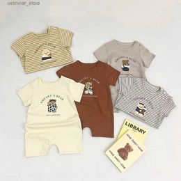 T-shirts 2023 été nouveau bébé à manches courtes barboteuse mignon ours imprimer nouveau-né infantile garçon décontracté rayé combinaison coton enfant en bas âge vêtements 0-24M24328