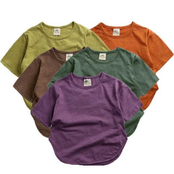 T-shirts 2024 Arrivoirs Boys Girls Cotton Kids For Childrens Vêtements Plain Tees Shorts Sleeves Cozy Pullover Tops Tops pour jeunes H240507