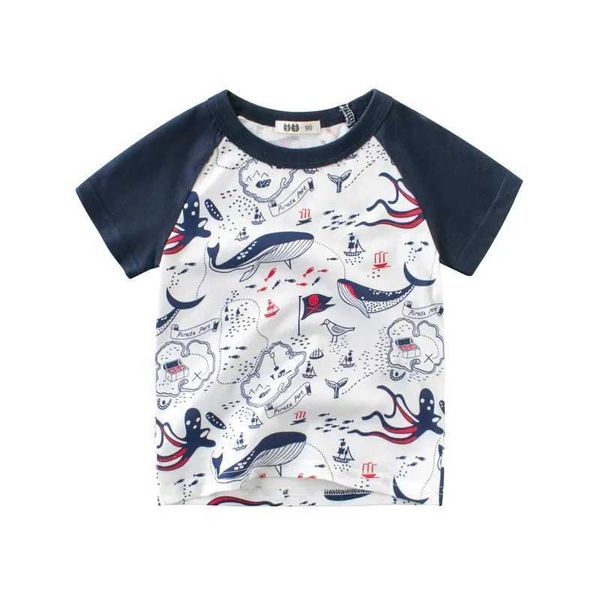 T-shirts 2024 garçons T-shirt filles haut de baleine Shark Shorts en coton Summer Cartoon Imprimé Coton T-shirtl240509