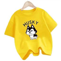T-shirts 2024 Kids Summer Nieuwe Fashion Pet Dog T-Shirt Animal Siberian Husky Grappige Creative O-Neck Tops For Boy Girl 3-14y Y240521