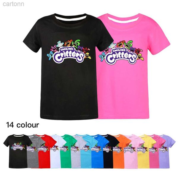Camisetas 2024 Nuevo juego Critters sonrientes Camisetas Ropa de verano para niños Camiseta para siesta de gato para niños Tops de manga corta para niñas Ropa para niños ldd240314