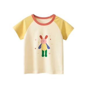 T-shirts 2024 Nouvelles filles Summer Top Childrens Vêtements T-shirt Cartoon Rabbit Imprime