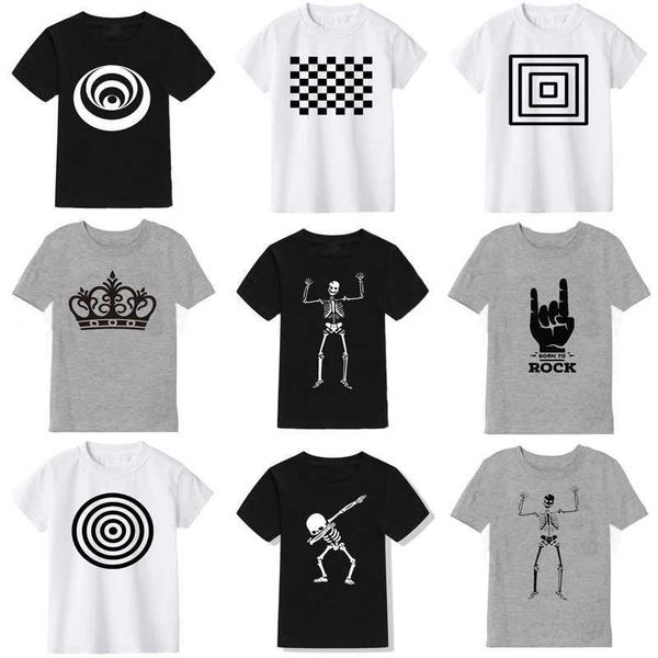 T-shirts 2024 Nouvelle vente chaude Coton Fashion Fashion T-shirt Kids Skull Print Childrens T-shirt Tops Tops Courts Boy à chercher 2-10y T240513