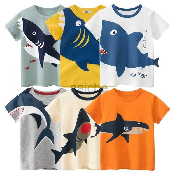 T-shirts 2024 Nouveaux vêtements d'été Cartoon Impression de requin T-shirt garçons filles T-shirt Enfants à manches courtes Coton Tops Kids Vêtements 240410