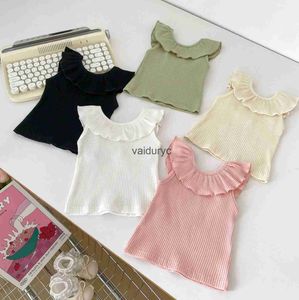 T-shirts 2024 Zomer kleren Baby Duche Collor Infant Girls T-Solid Stripe T-shirt Meisjes Basis tops H240426