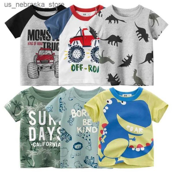 T-shirts 2024 Summer Boys T-shirt Cartoon Dinosaur Baby T-shirts Côtes courtes Full Imprimé Childre