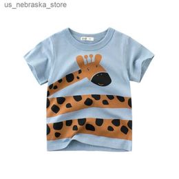T-shirts 2024 Summer Cartoon Print Boys Girls T-shirt Giraffe Lion Monkey Short Sleeve Boy T-shirts Kinderkleding Peuter katoenen tops 10y Q240418