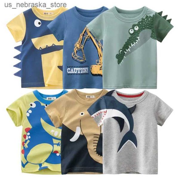 T-shirts 2024 Summer Childrens 3d Cartoon Boys T-shirt Animal Imprimé Dinosaure Shark Boys T-shirt Girls Top Cartoon Childrens Clothing Q240418