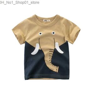 T-shirts 2024 Zomer T-shirt met olifantenprint voor jongens en meisjes Kinderen Giraffe Leeuw Katoenen tops Kind Baby Peuter Korte mouw Cartoon T-shirt 10Y Q240218