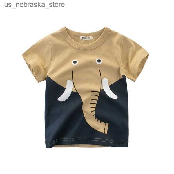 T-shirts 2024 T-shirt à imprimé d'éléphant d'été pour garçons girls girafe lion coton tops enfant bébé tout-petit carton à manches courtes 10Y Q240418