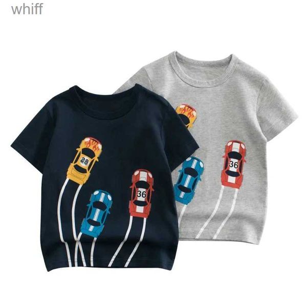 T-shirts 2024 Été Nouveaux Garçons T-shirt À Manches Courtes Vêtements Pour Enfants O-cou Dessin Animé Voiture Chemises De Base En Coton 2-10 Ans Vêtements Pour EnfantsC24319