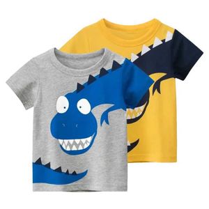 T-shirts 2024 Zomer Nieuwe cartoon T-shirt Boys Clothing Childrens Dinosaur Top korte mouwen O-Neck Cotton Childrens T-Shirt Direct ShippingL240509
