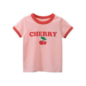 T-shirts 2024 T-shirt à manches courtes Summer Cartoon Strawberry Cherry Casual T-shirt Girl Top Cotton Childrens Vêtements 10yl2405