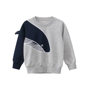 Camisetas 27kids Otoño Invierno Niños Algodón Ropa para niños Manga larga Gris Patrón de ballena Sudaderas Ropa casual para niños pequeños 2-9 años 230427