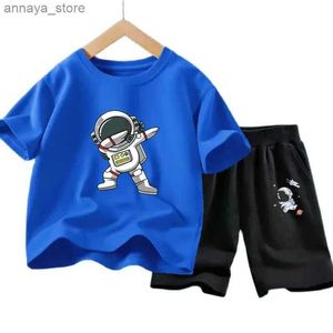 T-shirts 2pc / set Cartoon astronaute Vêtements d'été Set Childrens Tracks Carth
