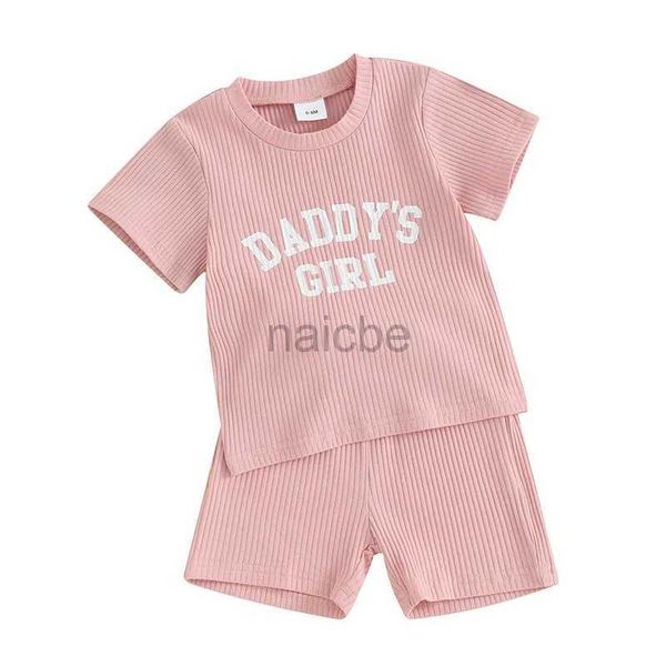 T-shirts 2pcs NOUVELLE-NÉBOBRANS CENSEMENTS DADDY S Girl Tri tricot à manches courtes T-shirt Tops Shorts Set Toddler Summer Outfits 240410