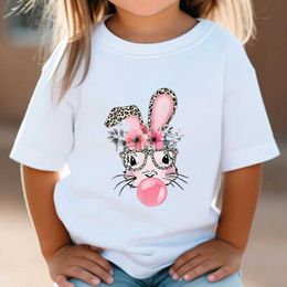 Camisetas 3-14 años para niños Bad Conejito Camisetas Cartoon Bubble Sugar Rabbit Fashion Kids Tshirts Harajuku Leopard Print Bunny Tops 240410