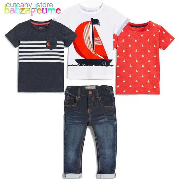 Camisetas Conjuntos de 4 piezas Primavera Verano Ropa para bebés Ropa casual Estampado de moda Manga corta Tops para niños + Jeans Ropa de boutique para niños BC1240 L240311