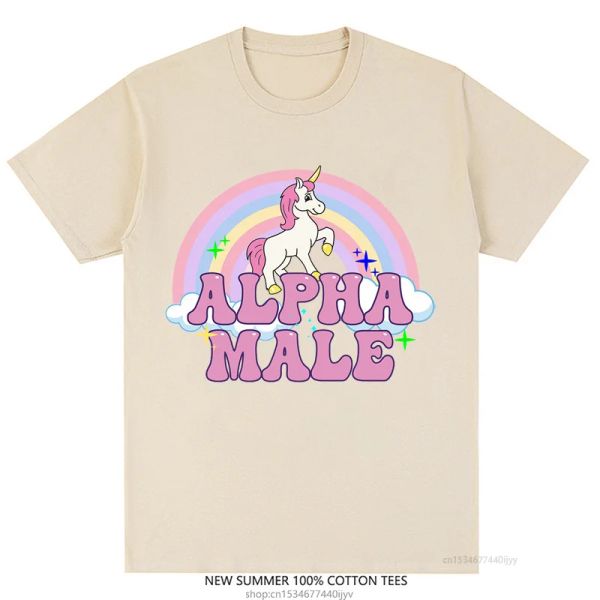 Camisetas Alpha Male Unicorn Tee Rainbow Graphic Tees Camisetas divertidas Mujeres Moda Hip Hop Hombres Tops 100% Algodón Ropa estética unisex