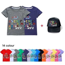 T-shirts Alphabet Lore Kids T-shirt nummer Print Girls Kleding Kostuum Kinderen 2023 Zomertoppen Kinderkleding Baby T-shirts Cap Hat D240529