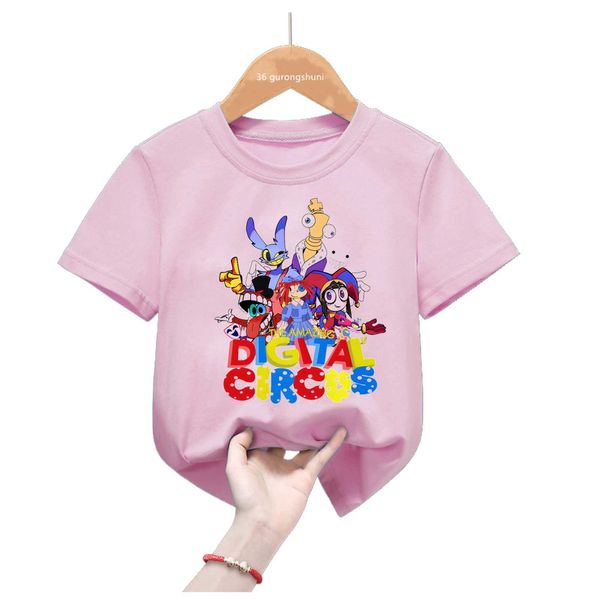T-shirts Amazing Digital Circus Graphic Cartoon Pink T-shirt Childrens Clothing Boys and Girls Baby T-shirt Unisexe Fashion Topl2405