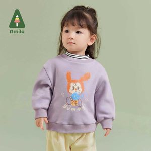 T-shirts Amila Baby Girl Hoodie 2023 Winter Nieuwe multi-gekleurde schildpad Nekwol Warm en schattige babykledingl2405