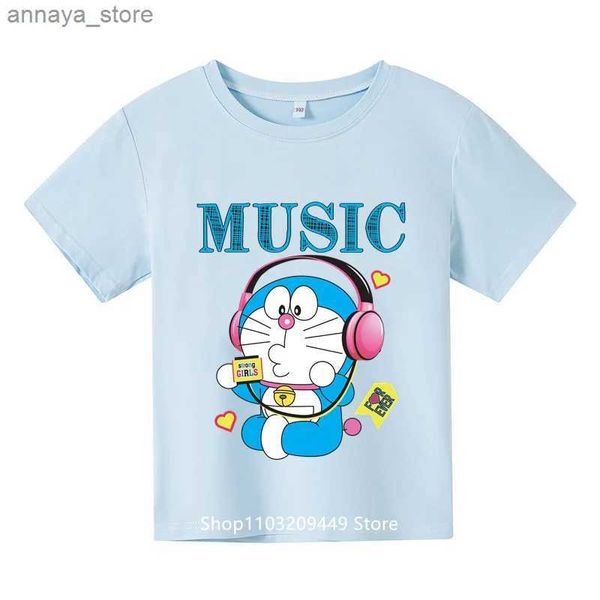 T-shirts anime doraemon a rêve vêtements d'été à manches courtes t-shirts amusants caricatures imprimés doraemon un motif de rêve Top Childrens T-shirtl2404