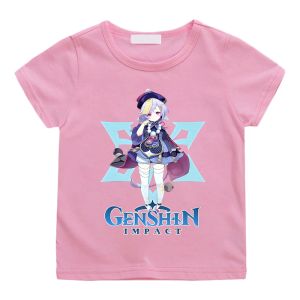 T-shirts anime genshin impact t-shirt drôle qiqi imprime tshirts bébé fille vêtus enfants vêtements d'été kawaii tops garçons 100% coton tee-shirt