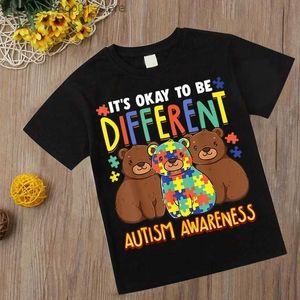 T-shirts autisme garçons t-shirt manches courtes couverture en coton filles bébé enfants vêtements été t-shirt dinosaure t-shirt vêtements pour tout-petits 2-14 ans Q240218