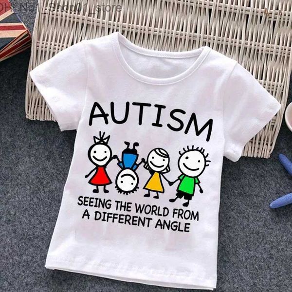 Camisetas autismo niños niño camiseta niñas dibujos animados rompecabezas tops lindo bebé algodón ropa de verano niño dinosaurio camisetas niños traje Q240218