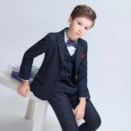 T-shirts automne d'hiver pour enfants en forme de combinaison formelle ensemble fleurie fleurie de mariage de mariage piano show costume kids pliad blazer vest pant girts tenues