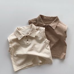 Camisetas Baby Boy Llegada Moda Turn down Collar Polo Camiseta sin mangas Niño Suelta Delgada Transpirable Niños Niña Camiseta de algodón 230411