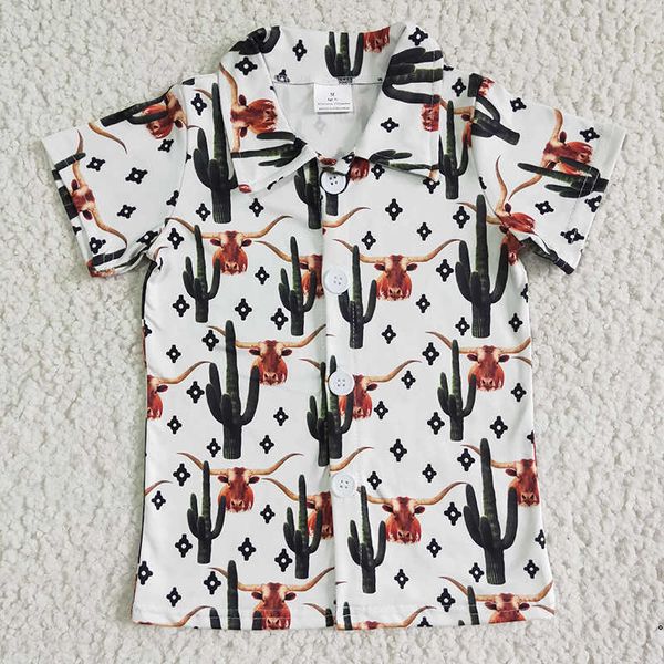 T-shirts Bébé Garçon D'été Western Vache Cactus Chemise Beachwear Enfant Vêtements En Gros À Manches Courtes Boutonné Haut Enfants Vêtements Pour Bébés T230209