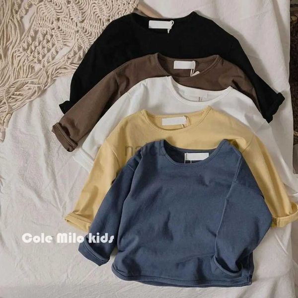 Camisetas Baby Boys Algodón Camisetas Spring Autumn New Girls Color sólido Tops Manga larga Niños sueltos Camas casuales 240410