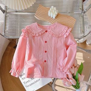 T-shirts bébé fille blonde chound childe blanc rose rose bébé collier de poupée 2024 printemps / été enfant coréen vêtements2405