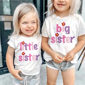 T-shirts Big Sister Little Sister Twins Sister Tshirt Enfants Manches Courtes Tops Tenue Assortie T-shirt Blanc Tee Enfants Top Fille Vêtements Q240218