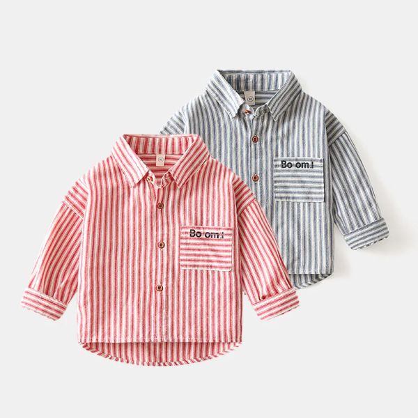 T-shirts BiniDuckling Fashion Stripe Kids Shirt pour garçons Coton Red Grey Long Manches Shirts For Boys Automne Spring Children