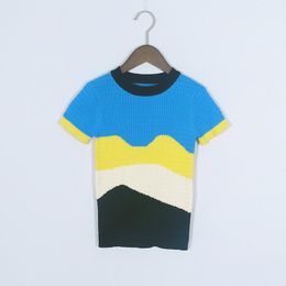 T-shirts noir bleu jaune blanc 4 couleurs ondes arc-en-ciel tricot à manches courtes tshirt d'été pour enfants filles garçons