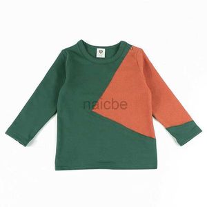 T-shirts garçon et fille tee waffle tricot top kids tshirt manches longs vêtements rond cou rond 2 couleurs avec une chemise de garçon inachevée en détresse 240410