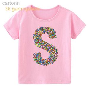 T-shirts garçon t-shirt rose pour filles hauts arc-en-ciel lettre S Z Q t-shirts graphiques vêtements pour enfants colorés vêtements pour enfants fille 8 à 12 garçons ldd240314