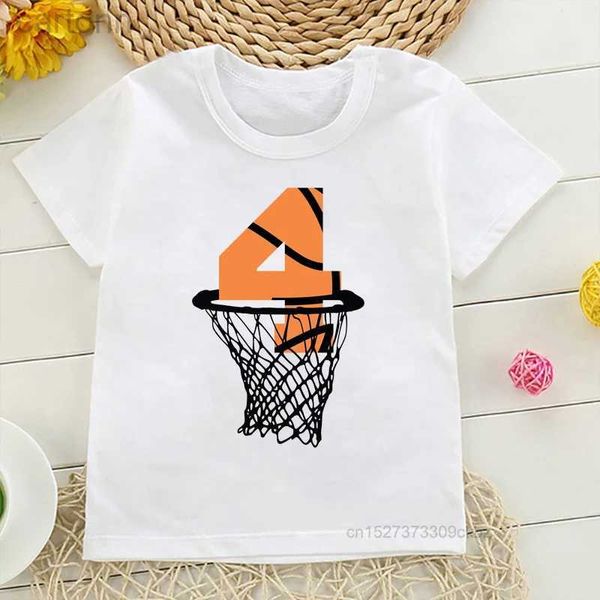 T-shirts Garçons 1-10 Numéros d'anniversaire de basket-ball T-shirts Les joueurs de basket-ball pour enfants tirent dans le filet T-shirts imprimés Top Kid Casual Wear ldd240314