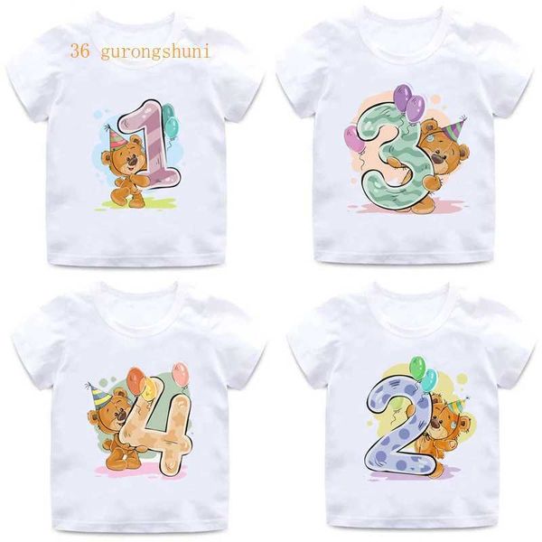 T-shirts garçons et filles anniversaire ours taille 12 3 4 8 9 T-shirt à imprimé arc bébé mignon dessin animé fun rond girl girl t-shirt meilleur anniversaire donl2405