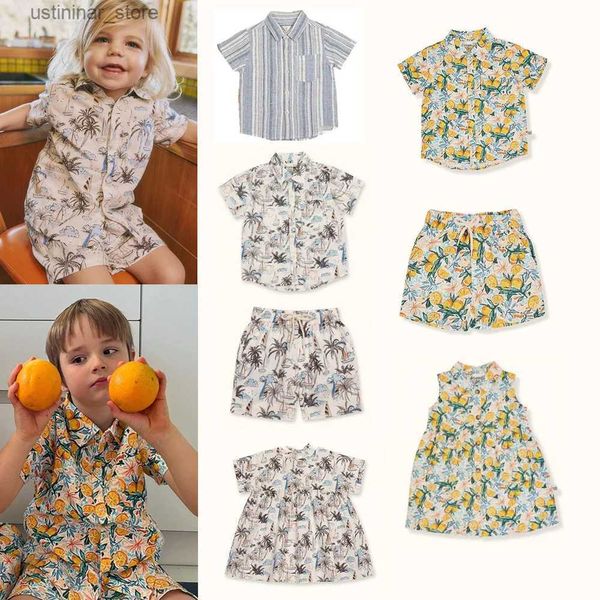 Camisetas Ropa para niños G Una nueva camiseta de verano para niñas pequeñas + pantalones cortos Conjunto de ropa para niños Vestido de bebé a la moda con flores Tops para niños Blusa 24328