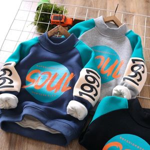 T-shirts Jongens Fleece Gevoerde Trui Winter Halve Coltrui Kleuraanpassing Gedrukt Verdikking Kinderen Dieptepunt Shirt 230627